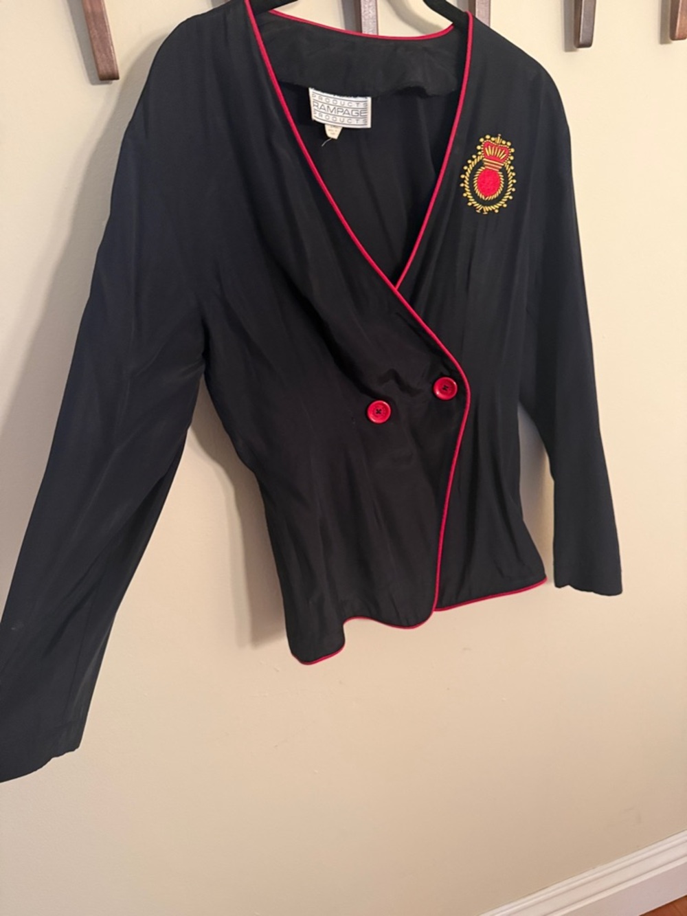Embroidered Crest Jacket - Navy with red trim